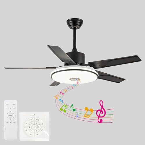 Large Ceiling Fans with Lights Bedroom Modern Bluetooth Ceiling Fan with Lights with Remote Control 3-color Reversible Silent Ceiling Fans with Lamps 6-speed Lounge Dual Control Lounge-Black||132CM