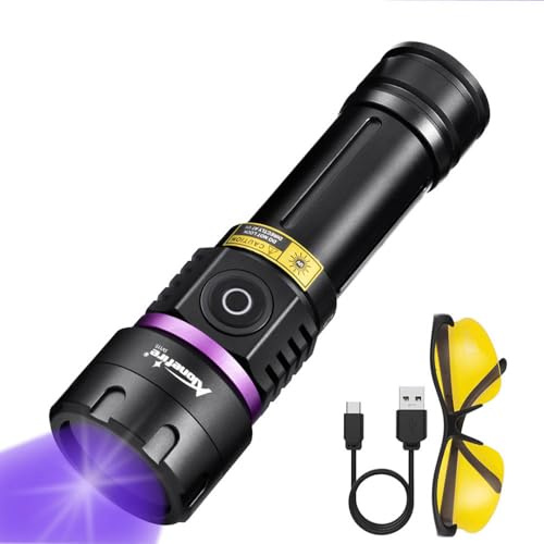 Alonefire SV115 30W Torcia UV LED Potente Professionale 365nm USB C Ricaricabile Lampada Ultravioletti per Resina, Pesca, Fluoresceina, Rilevatore di Urina,Minerali con Occhiali Protettivi UV,Batteria