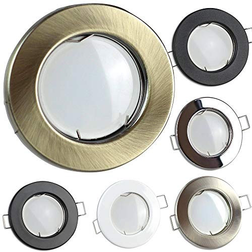 LED Einbaustrahler messing rund 5 Watt warmweiß 12V - MR16 Einbauleuchte Ø65mm Bohrloch - Einbau-Spot Decken-Strahler Deckeneinbaustrahler Deckenspot Deckeneinbauleuchte Einbauleuchte
