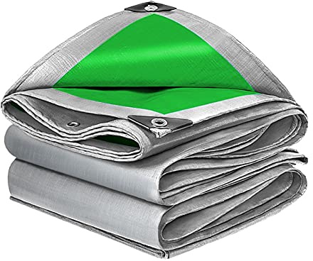 Lona impermeable resistente con ojales, doble revestimiento de PVC, ideal para tienda de campaña, remolque, camión, disponible en 20 tamaños, color plateado, 5 x 10 m