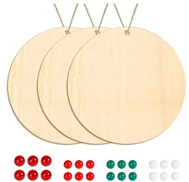 ROWOOD Set di 21 fogli di compensato rotondi da 8 cm, cerchi in legno grezzo per artigianato, ganci per porte e decorazioni per la casa