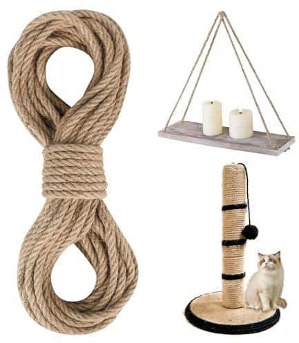 YYTECH Jute Rope 10 mm x 20 m, Strong Natural Fibre Hemp Rope, Hemp Rope 10 mm, Cord for Scratching Post, Robust Jute Cord, Parcel Cord, Jute Ribbon for Garden, DIY, Decoration, Bundling and Camping