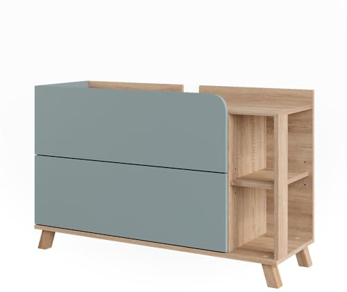 Vicco Mobiletto per lavabo Karen, Sonoma/blu, 100 x 65 cm con 2 cassetti, per montaggio sotto il lavabo con apertura per sifone
