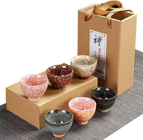 WZHSBSAQ Teacups, Sake Cups Handmade Ceramic Mug Set 2.5 oz (Approx. 70.9 g) 6 Color Earthenware Teacups, Sake Cups (Set of 6)