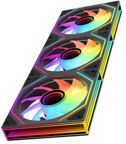 Jungle Leopard Prism6MAX RGB PC Lüfter 120MM 1/3er Pack Gehäuselüfter[Drei unendliche Spiegel an der Seite][HDB]58.36CFM/1850RPM/28LEDs 5V3PIN ARGB und 12V4PIN PWM Lüfter (Black, Forward-3PCS)