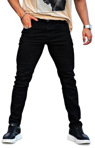 Heyfanee Jean Homme Slim Fit Extensible Jeans Homme Skinny Elastique Cowboy Pantalon Men Noir 30/30