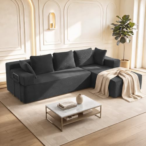 ROXGOX Boneless Sofa,Cloud Couch, L Shape Modular Cloud Sofa, Sectional Sofas for Living Room, Left/Right Hand Chaise Lounge Sofa, No Assembly Required Grey