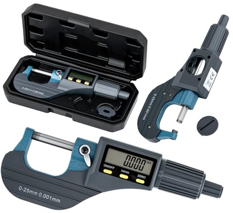 Tolesum Micrometro Digitale 0-25mm, Calibro Micrometrico Esterno con Display LCD, Risoluzione 0,001mm,Conversione Metrica/Pollici (mm/inch)