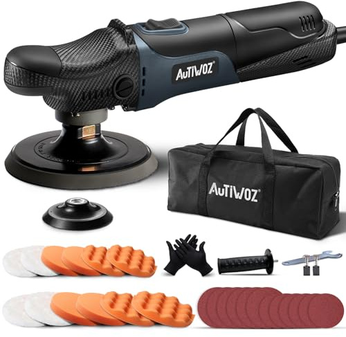 AUTIWOZ W04 Rotary Car Polisher Buffer Sander 4inch 5inch Electric Polishing Machine for Car Floor Detailing Polish Buffing Sanding Variable 6 Speeds 2500-4500RPM with Side Handle 3 Meter Cable 630W