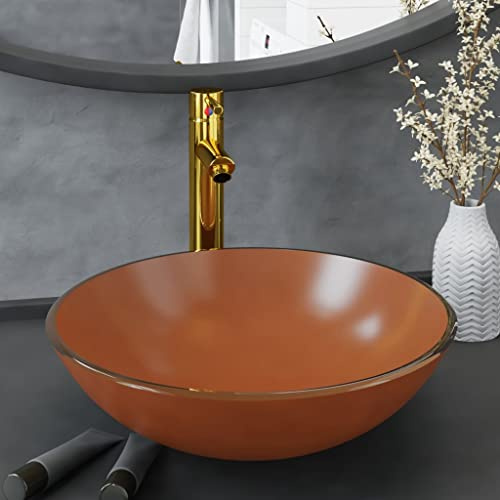 Genérico Lavabo de baño Grifo y desagüe de Empuje Vidrio Templado marrón-3098456