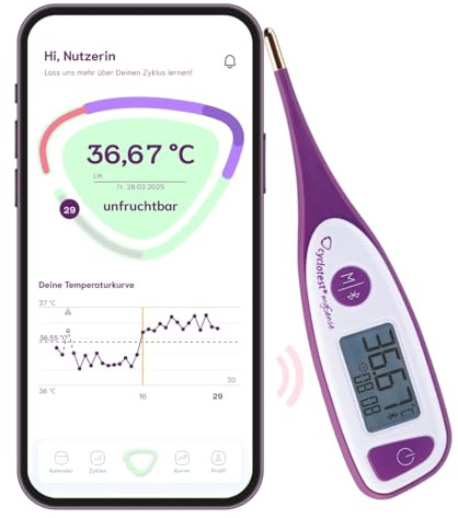 Cyclotest MySense Flex - Thermomètre Basal connecté | Accès app premium pendant 3 mois - Connexion bluetooth - Transfert température automatique - Suivi de cycle facile - Haute précision de mesure
