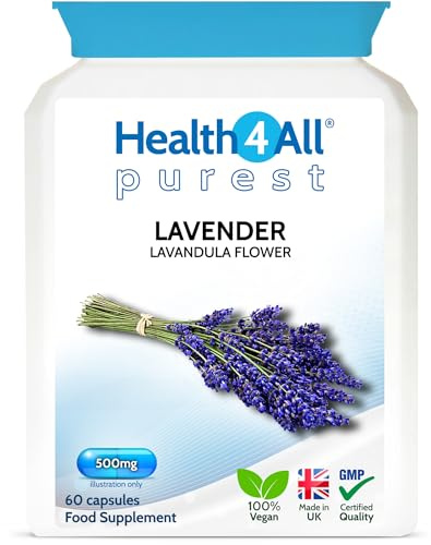 Health4All Lavender 500mg 60 Capsules 2 Month Supply, Purest - no additives. Vegan Lavandula Flower Capsules (not Tablets or Oil) Supplement for Anxiety, Relaxation and Sleep Support | Made in UK