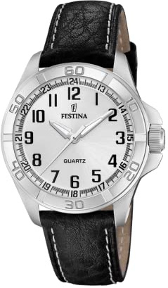 Festina Reloj Hombre Analógico de Cuero Negro - Movimiento de Cuarzo - Cristal Mineral de Alta Resistencia - Resistente al Agua 5 ATM Elegante F20444/3 Special Prices
