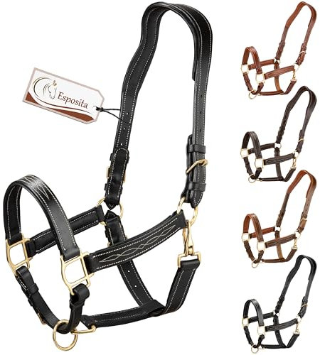 Esposita anatomisches Lederhalfter Deluxe Halfter aus Leder für Pferde Stallhalfter Pferdehalfter - Schwarz XFull