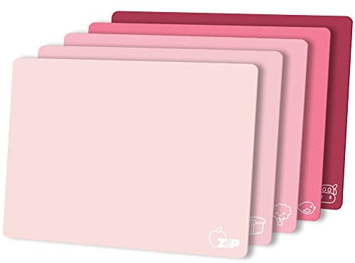 ZVP Flexible Plastic Cutting Board Set of 5 Gradient Color, Colorful Chopping Boards, BPA Free Mats, Non Slip, Dishwasher Safe, 15x12 Inch, Pink Multi-Color