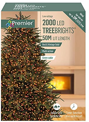 Premier 2000 M-A Led TreeBrights Timer Vintage Gold & Red