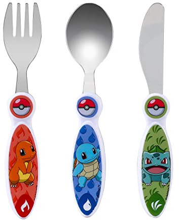 PoKéMoN Kids 3 Piece Cutlery Set – Includes Knife, Fork and Spoon | Child-Friendly Stainless Steel Flatware Set, BPA-free, food-Safe Material Children's Travel Cutlery Set | Non-Slip & Reusable