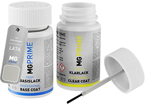MG PRIME Billack Touch-up stick set för Volkswagen VW LA7A / A7A / A6 Ascotgrau/Ascot Grey Basecoat clearcoat 50ml vardera