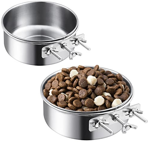 Dog Crate Water Bowl, 2 Pack No Spill Hanging Cage Food Bowls for Kennel Puppy Cat Bird Bunny Stainless Steel Metal Mountable Small&Medium Feeding Dish Wall Mounted Attachable Crates Pet Feeder