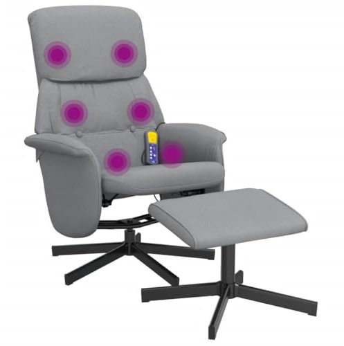 vidaXL Massagesessel, Sessel Verstellbare Rückenlehne, Drehbar Fernsehsessel Relaxsessel mit Fußhocker, Liegesessel Polstersessel Ruhesessel, Hellgrau Stoff