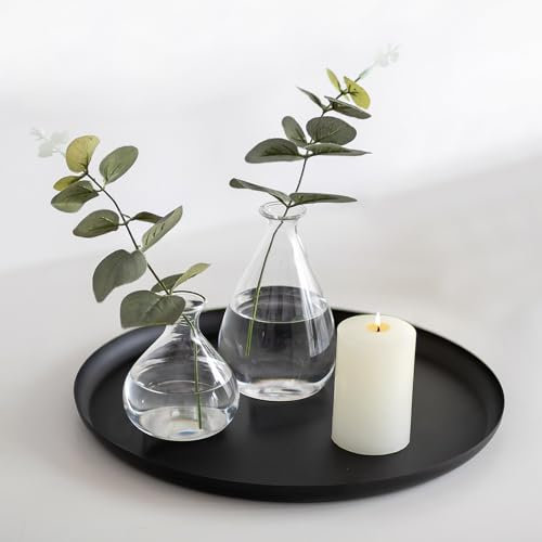 Sziqiqi Black Candle Tray - 28cm Decorative Pillar Candle Holders Round Metal Candle Stand Table Centerpiece for Coffee Table Organizer