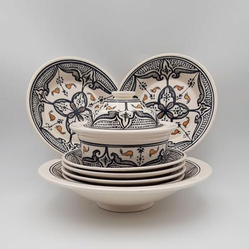 Service à couscous assiettes creuses Marocain noir - 6 pers