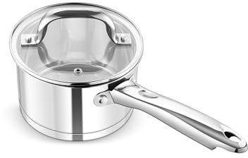 HaWare Stainless Steel Saucepan, 14cm Small Milk Pan with Glass Lid, 1.5L Tri-Ply Bottom Sauce Cookware Pot for Induction Gas Halogen Electric Ceramic, Healthy & Easy to Clean
