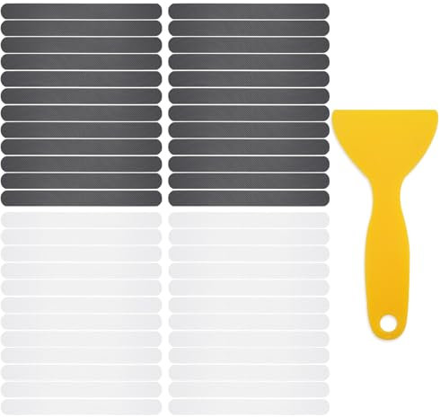 WATUNID 48PCS Non Slip Shower Stickers, Safety Anti Slip Bath Stickers with Scraper, Adhesive Grip Strips Stickers for Bathroom Bath Tub Shower Stairs Ladder Boats(20 * 200mm/Transparent and Grey)