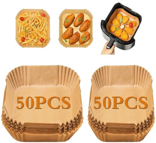 Mokaskaidj 100 stycken bakpapper för varmluftsfritös, Airfryer bakpapper, varmluftsfritös bakpapper för kompatibel med Philips Airfryer Dual Basket 3000-serien Tefal Easy Fry 5.2L/3.1L EY901810