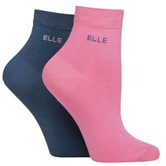 ELLE Ladies Bamboo Ankle Socks - Soft Breathable Cooling Material, Mixture of Plains & Patterns, Fun,Colourful Multipack of 2 Size 4-8 (UK, Numeric, 4, 8, Regular, Regular, Seafarer)