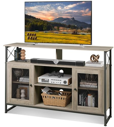 WLIVE Armario para TV de hasta 55 pulgadas, 128 × 36 × 82 cm de alto, mueble de TV Borad con estantes ajustables, mesa de televisión con dos armarios, mesa de TV para salón