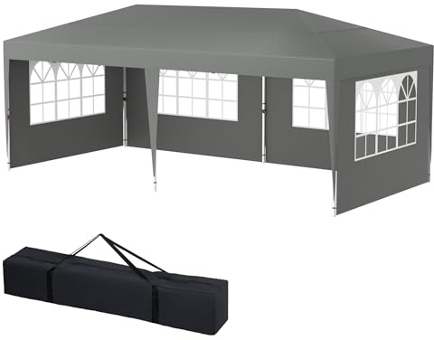 Hengmei Trädgårdspaviljong 3 x 6 m trädgårdspaviljong paviljong festtält metall hopfällbar paviljong vattentätt stabilt trädgårdstält pergola för fest, marknadsstativ, trädgård utomhus camping, grå
