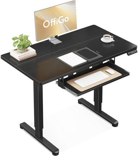 OffiGo Scrivania Regolabile in Altezza, 90 cm Scrivania Elettrica con Supporto per Tastiera, Piccola Standing Desk con 3 Funzioni di Memoria per Lavorare e Studiare, Nero
