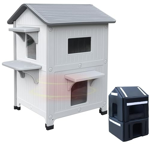 2 pezzi Casetta per gatti all'aperto con rivestimento isolato, case per gatti all'aperto in plastica rifugio per gatti all'aperto resistente alle intemperie con porta di fuga