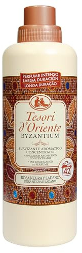 Tesori d'Oriente, Perfumador y Suavizante Líquido Aromático Concentrado Byzantium, Aroma Intenso de Rosa Negra y Ládano, Microcápsulas para Fragancia Duradera, Facilita el Planchado, 42 Lavados, 760ml