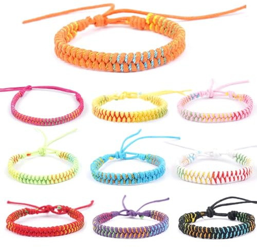 Roligt vänskapsarmband set, 10 st handvävda tvåfärgade fiskstjärt flätad färgglad bomull vax sladd justerbara armband för barn pojkar flickor kvinnor boho-stil vävda armband tillbehör