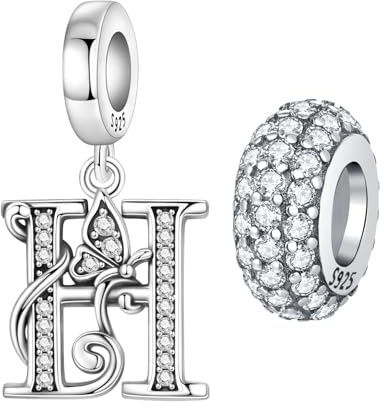 PANPOKI 2 st 925 sterlingsilver, sminkspännen, fjäril, bokstäver, för armband och halsband, alfabet, initialer, hänge, avståndspropp, pärlor, smycken, present för kvinnor, Universal Kompatibilität