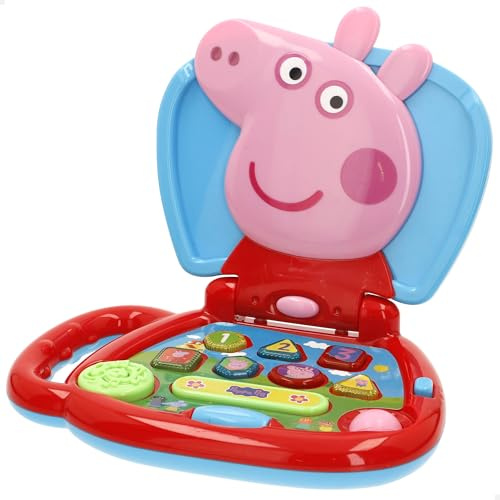 COLORBABY Peppa Pig My First Computer mit dynamischen Tasten, offizielles Lizenzprodukt, interaktiver Computer, integrierter Tragegriff, interaktives Spielzeug in Englisch, Spiele für Kinder ab 6