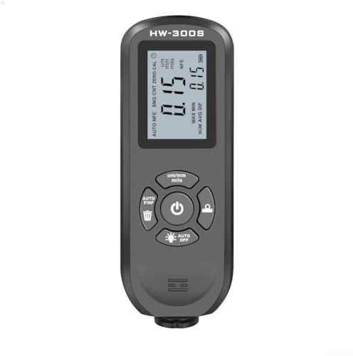 Besshepplo HW 300S Jauge d'épaisseur de revêtement numérique résolution 0,05 mm Outil de mesure de film de peinture avec rétroéclairage LCD pour voitures, traitement des métaux, fabrication et