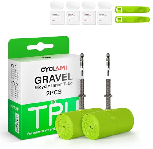 CYCLAMI 2/4 PCS TPU Gravel Inner Tube 700C x 32-47 Gravel & 29 MTB Bike with Removable Valve Core, 50g bicycle inner tube for 700 x 32C-47C Gravel, Presta valve:45/65mm (2P-FV:45MM)