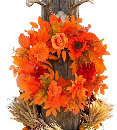 Corona de otoñal Guirnalda Decorativa Y Hojas Arce 50 Cm