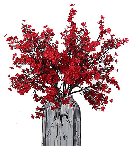 JAKY-Global Babys Breath Fabric Cloth Artificial Flowers 6 Bundle European Fake Silk Plants Decor Wedding Party Decoration Bouquets Real Touch DIY Home Garden(Red)