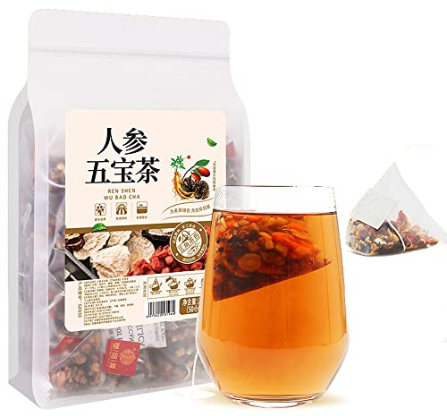 Plant Gift Ginseng Five Tea Bags 8.81oz (5g*50bags) Ginseng, savon rouge, Chine pure et naturelle, mélange de santé thé, mélange de thé Floral 250g 人参五宝茶