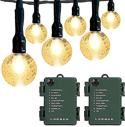 LOENDE Battery Operated String Lights Waterproof 16FT 30 LED 8 Modes Fairy Garden Globe String Lights with Timer for Christmas Tree Holiday Outdoor Indoor Patio Party Decor, Warm White (2 Pack)