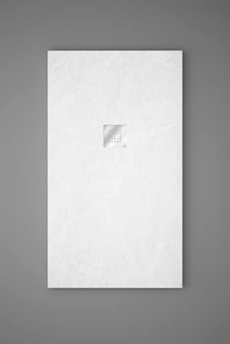 Strohm TEKA - Plato de ducha INCA de resina, textura pizarra, anti-deslizante, 120x70cm, blanco