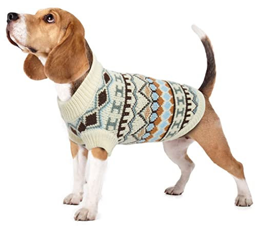 Hjumarayan Hundepullover - Boho Hundepullover Kleine Hunde Weihnachtspullover, Schöne Hunde Pullover mit Geschirr Öffnung, Dicken Hundepulli Chihuahua Yorkshire Jack Russell Pullis (Weiß M)