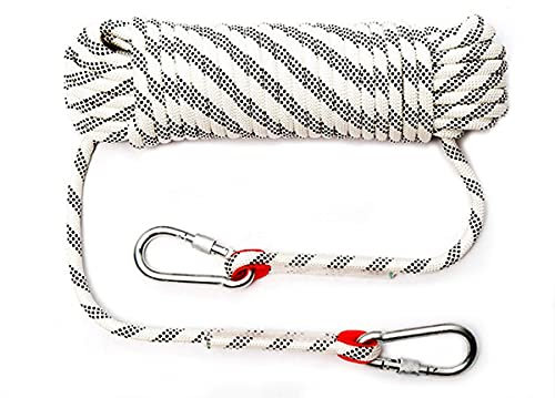 QHY Corde D’Escalade en Rappel Auxiliaire en Polyester/Nylon 10mm avec Mousqueton À Verrouillage Corde De Survie À Usages Multiples Et Ultra-résistante (Color : White, Size : 15m*10mm)