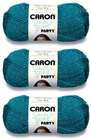Caron Simply Soft Party - Ovillo de lana brillante verde azulado, paquete de 3 unidades de 85 g, acrílico, 4 medianos (peinado), 164 yardas, tejer, ganchillo y manualidades