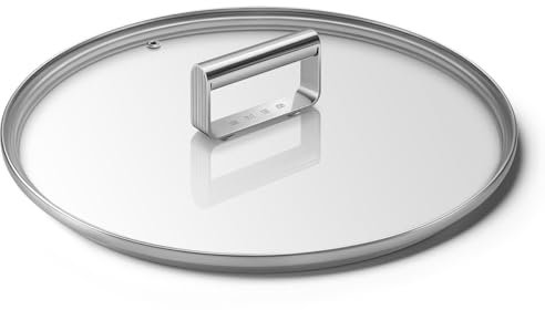 Smeg, CKFL2801, flacher Deckel aus gehärtetem Glas, Durchmesser 28 cm, Edelstahlgriff, Dampfauslass, kompatibel mit Kochgeschirrprodukten, 29,5 x 29,5 x 5,7 cm