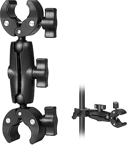 Sequpr Abrazadera Doble para Cámara Soporte de Abrazadera Súper Abrazadera para Soporte de Luz Paraguas Trípode Reflector Bicicleta Manillar de Motocicleta Barra Transversal